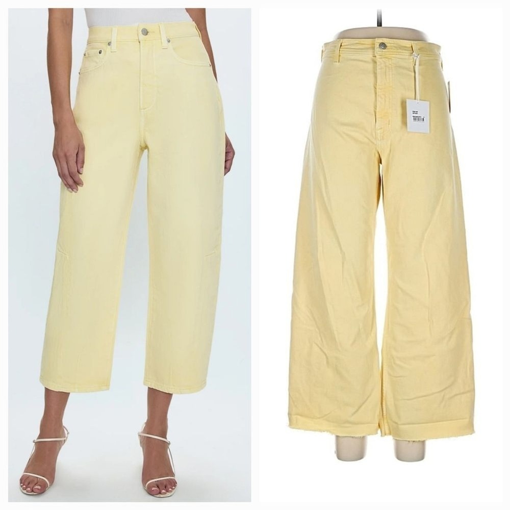 Pistola NWT Penny Crop Jeans Women 31 Yellow High Rise Wide Leg Pastel Denim NEW